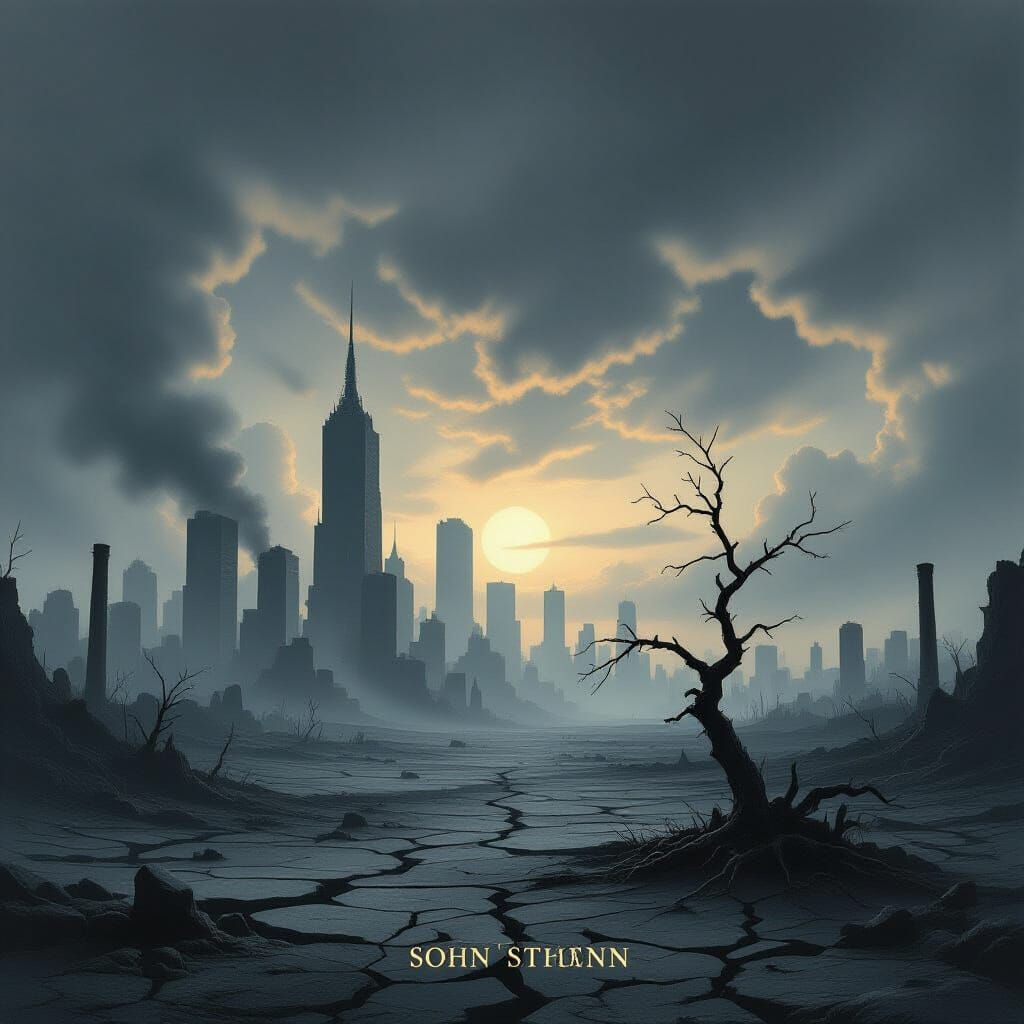 Post-Apocalyptic Sky Over Fallen City