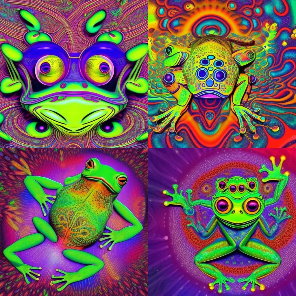 Psychedelic artwork Frog with 8 eyes, trippy fractals, absolutely ...