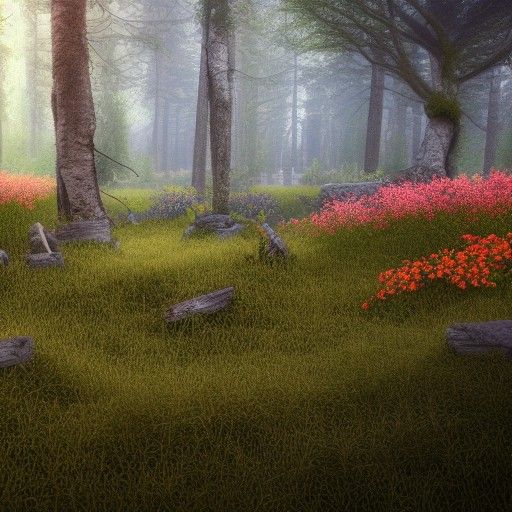 Flowerbed in a forest clearing