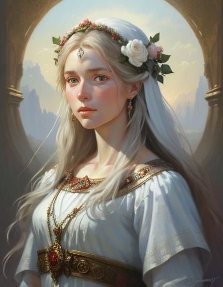 Goddess White beautiful woman roses,8k resolution concept ar...