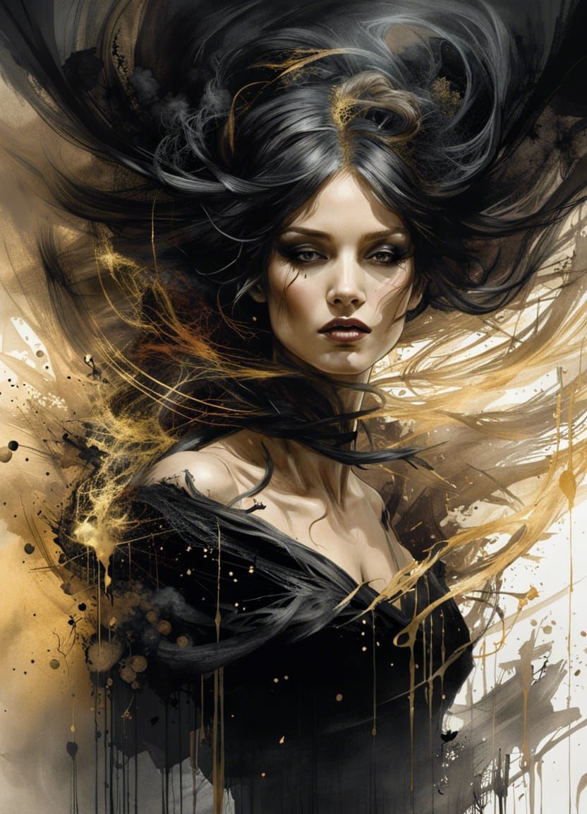 Gothic Witch Dissolving into Black Smoke