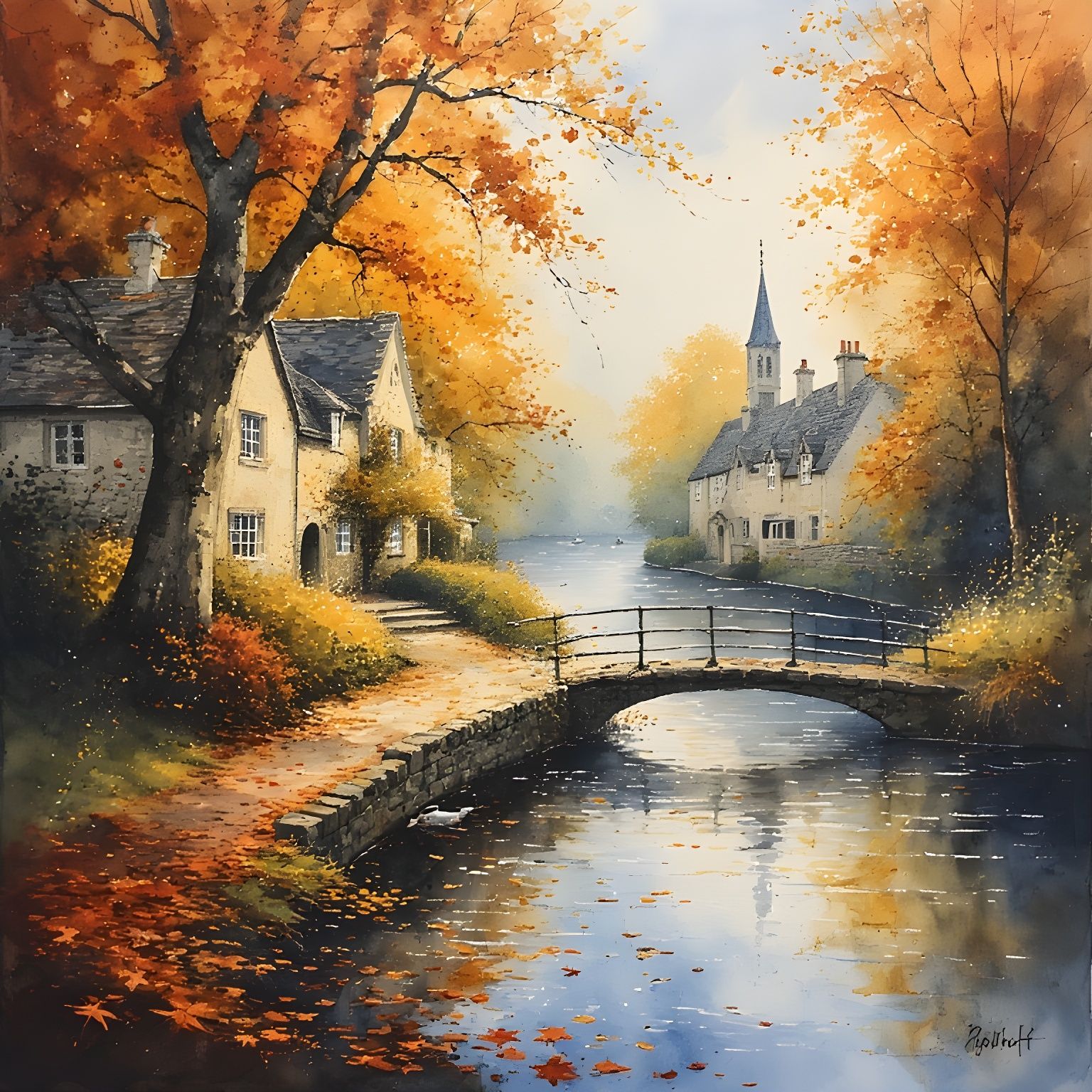 English Cotswold Village in Autumn