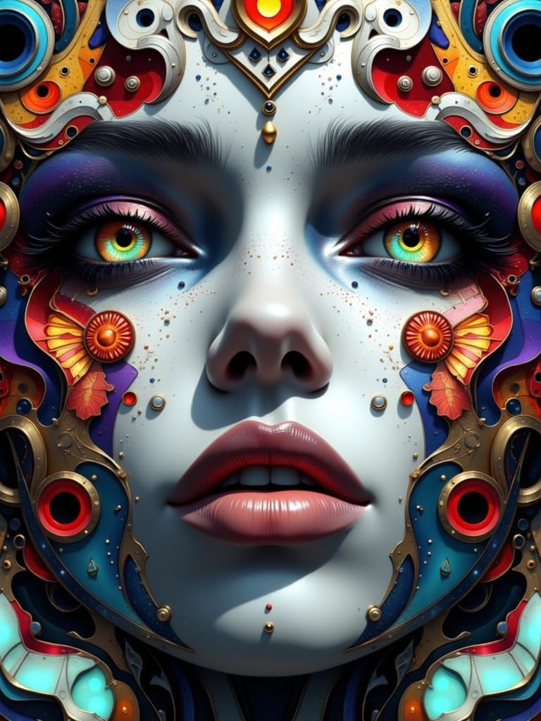 Surreal Fragmented Portrait with Vivid Eyes