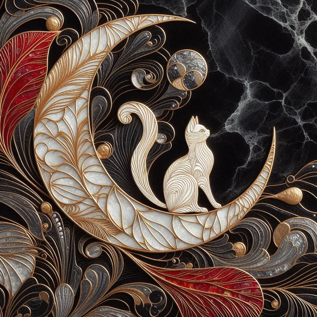 Moonlit Elegance: Feline Whispers in Art Nouveau