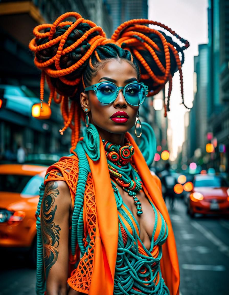 Fashion photography Haute Couture Neon Crochet Pattern Dress