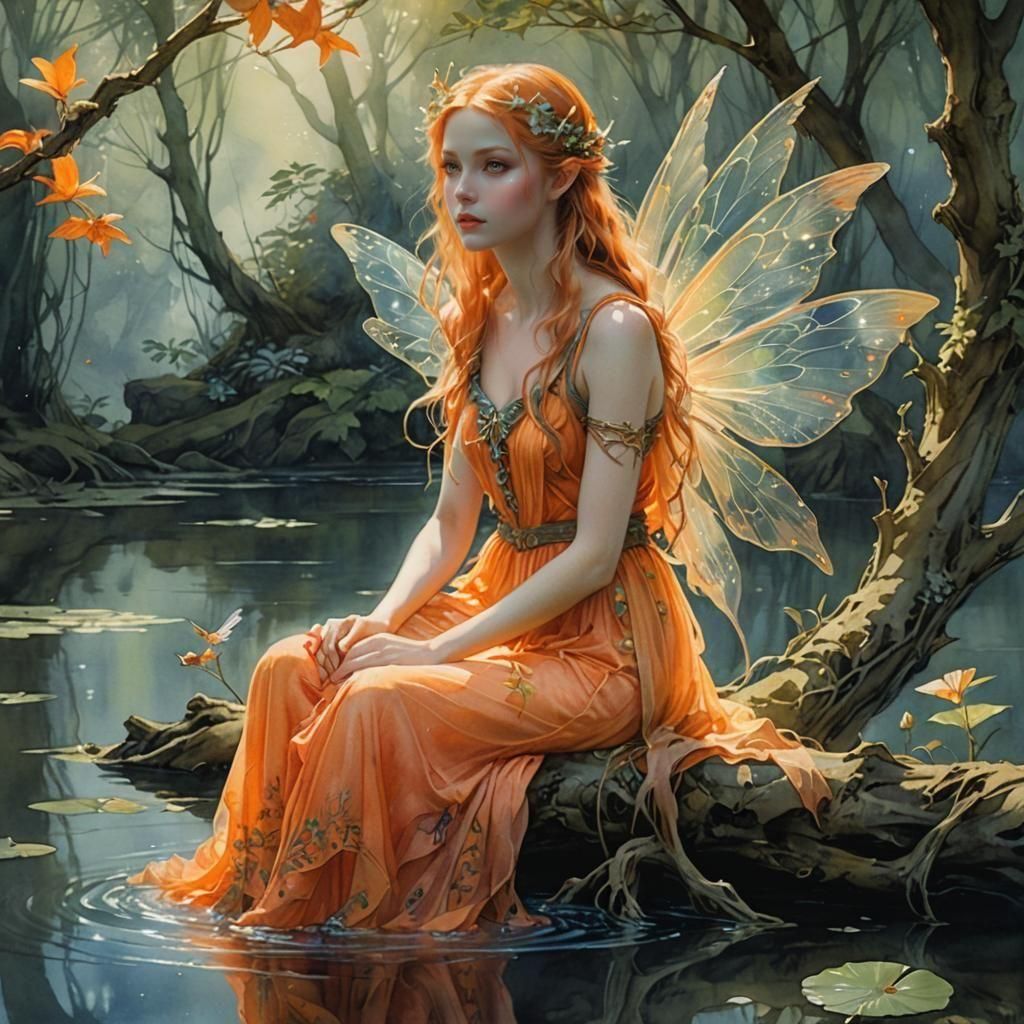 A fairy by the lake in autumn   by @-kitty-