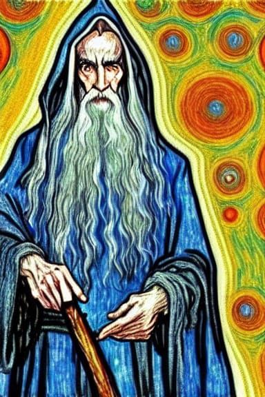 Gandalf and Saruman, Van Gogh style, Claude Monet style - AI Generated ...