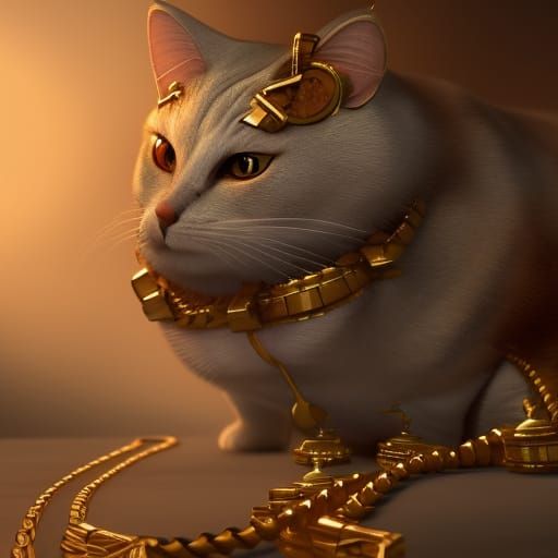 fat cat wearing a gold chain