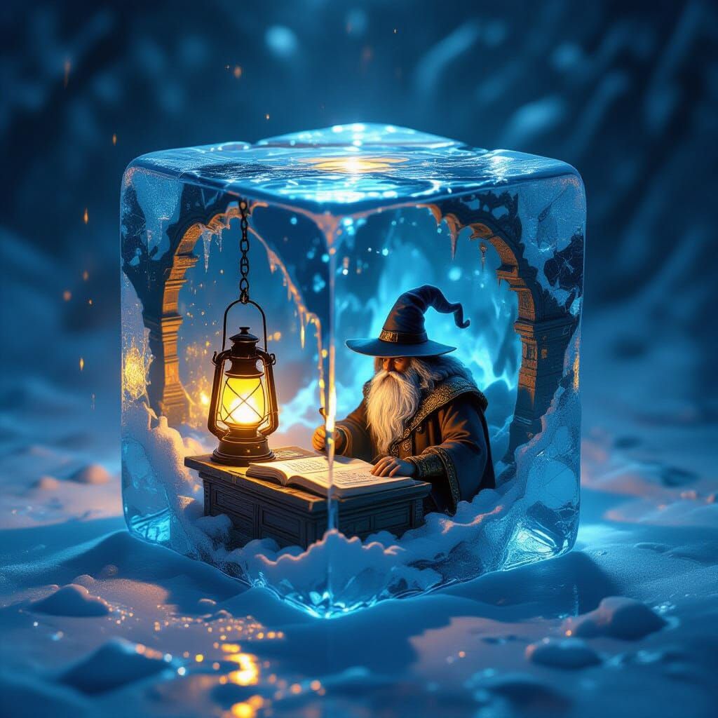 Alchemist's Study Frozen in Ice Cube