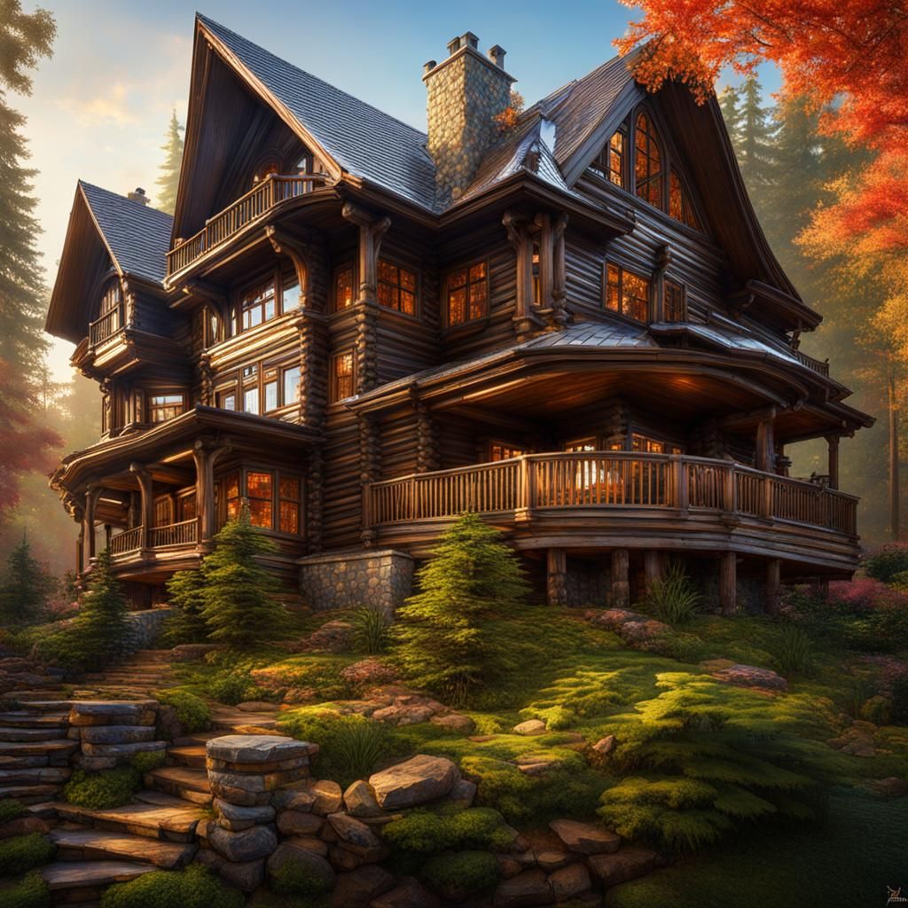 Country log mansion - AI Generated Artwork - NightCafe Creator