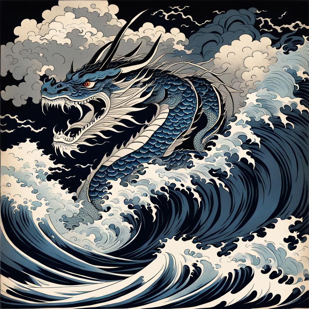 Ukiyo style a  scene of a dragon   by @Tamara Tade