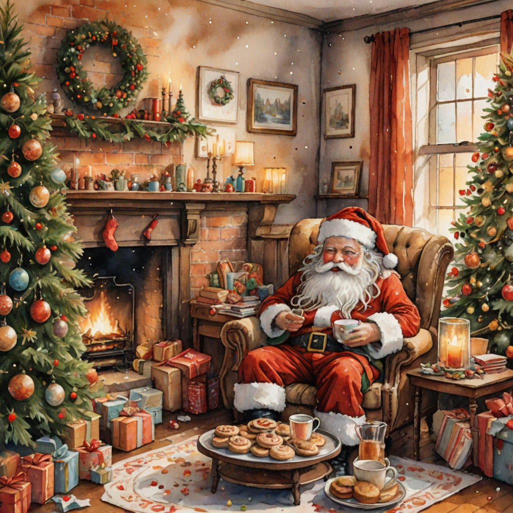 Whimsical Christmas Evening in Warm Watercolor