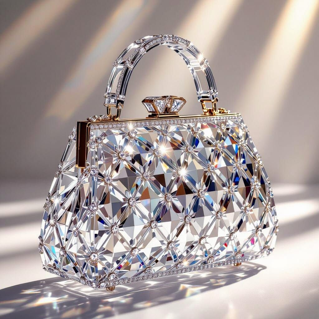 Create a classy handbag with Crystal that is made of a glass make it expensive beautiful and extraordinary