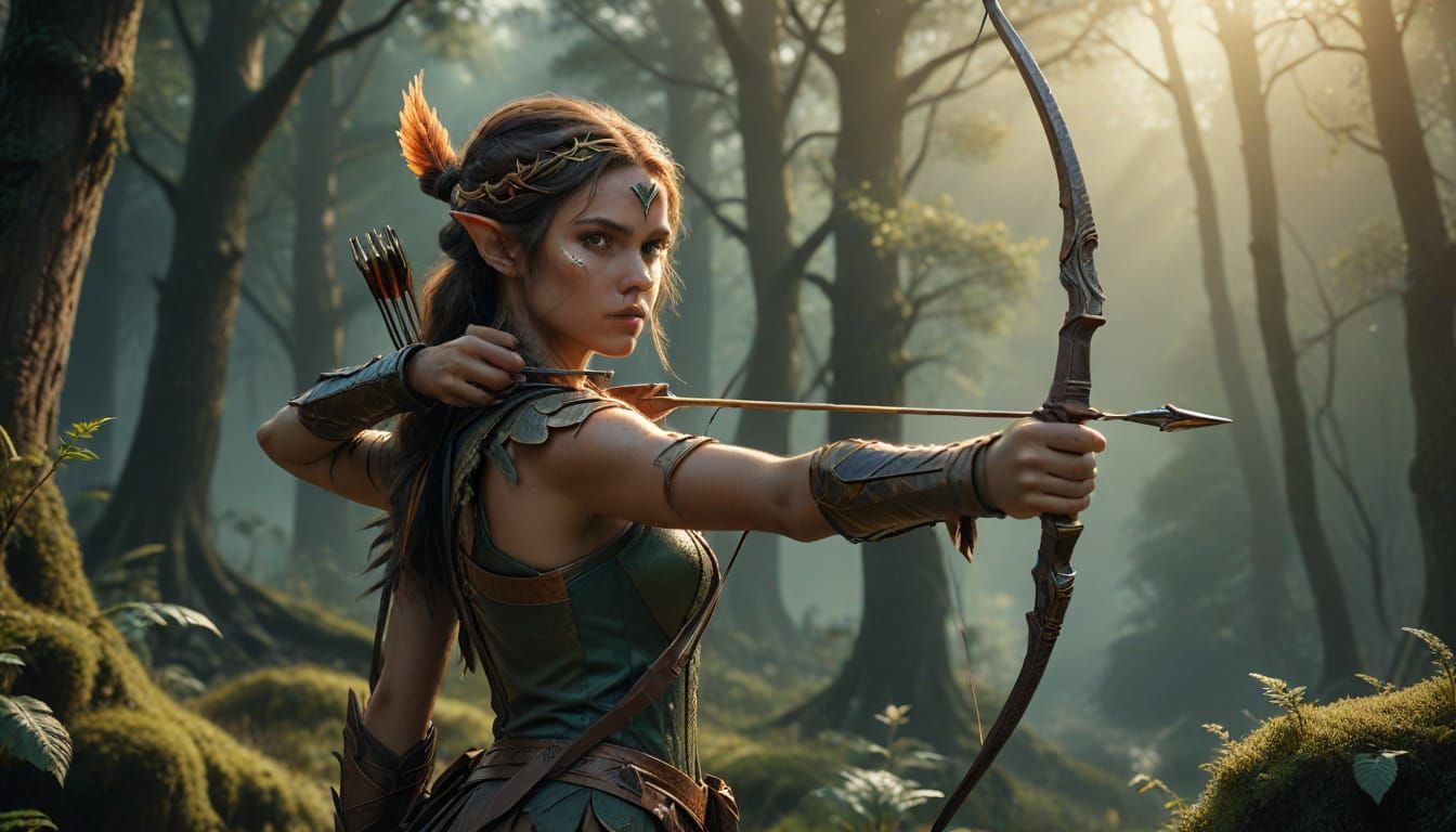 Enchanted Elf Warrior Goddess in Golden Hour