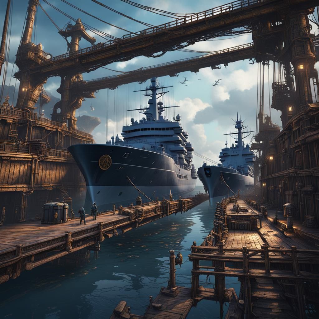 dock with navy ships