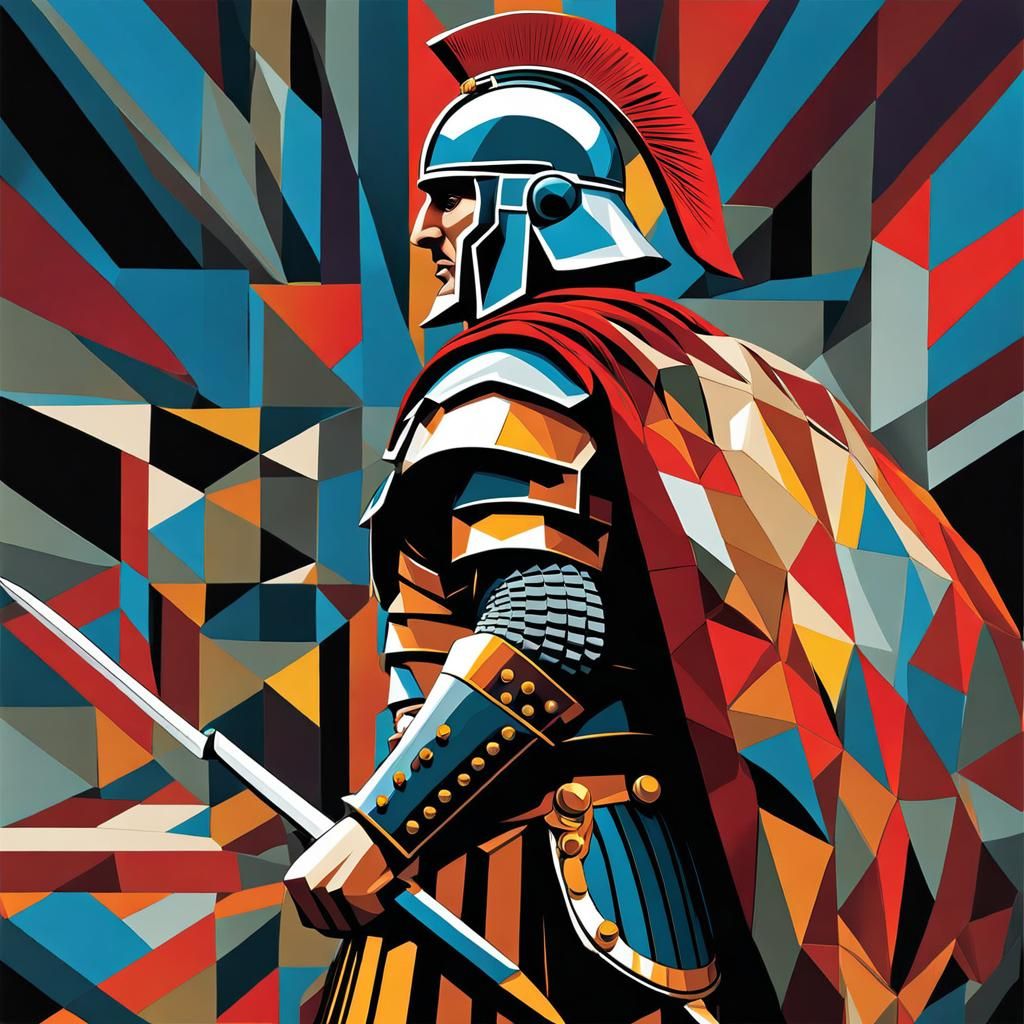 Digital, geometric art of a Roman centurion, art by Bernie W...