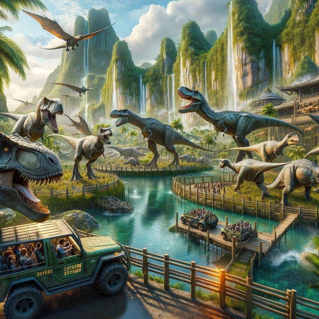 epic waterfalls in the dinosaur theme park