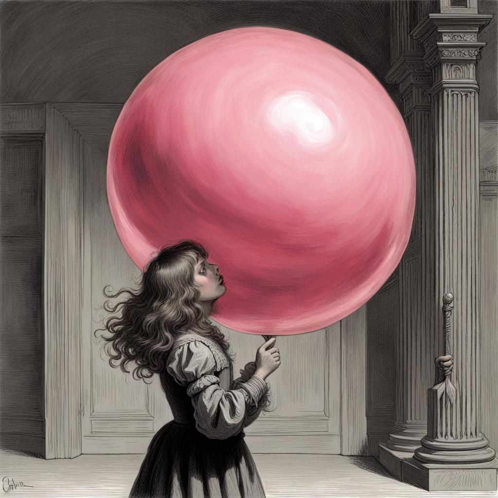 Girl Blowing Big Pink Bubblegum Ball Ai Generated Artwork Nightcafe