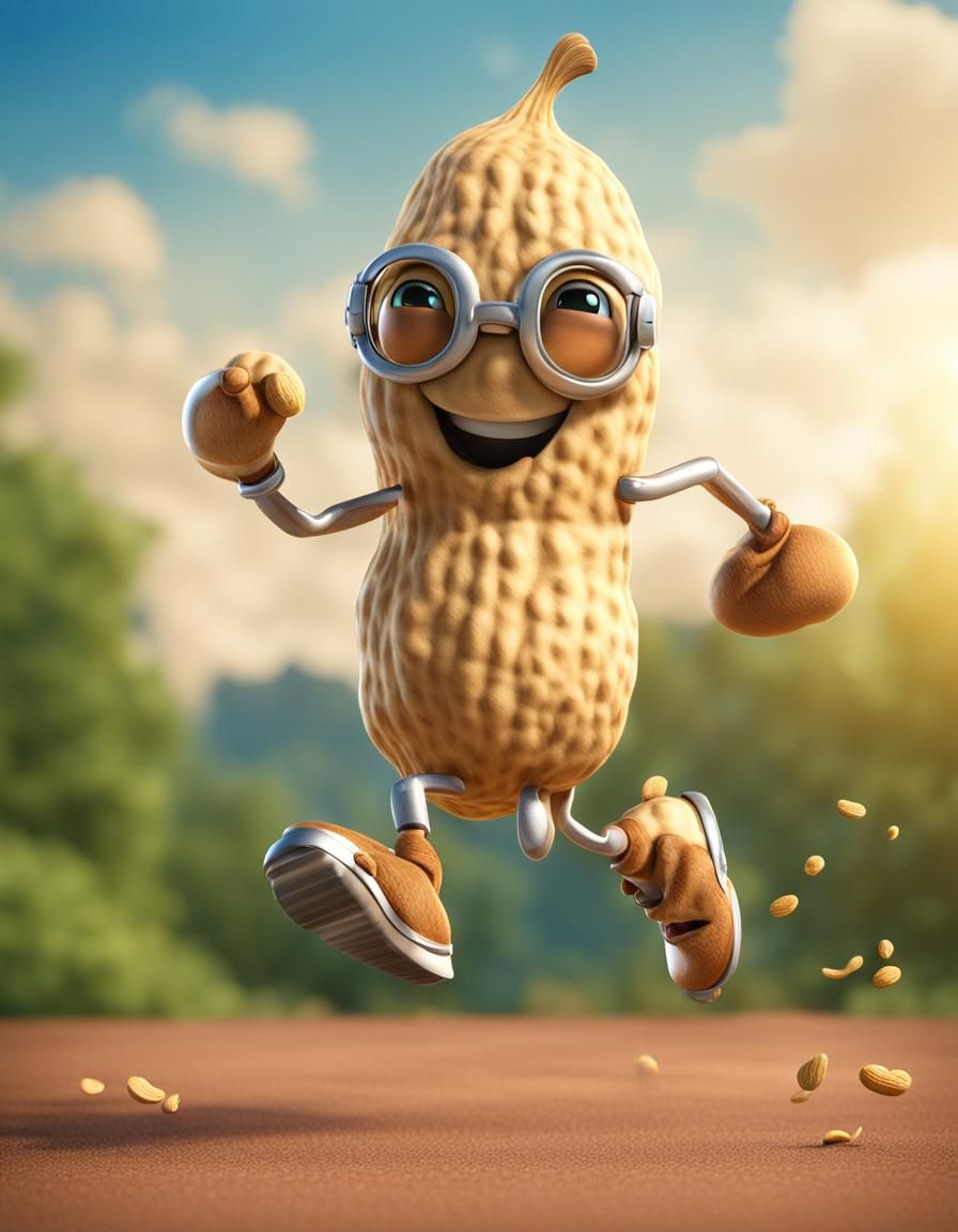 peanut character, photorealistic, highly detailed, running, ...