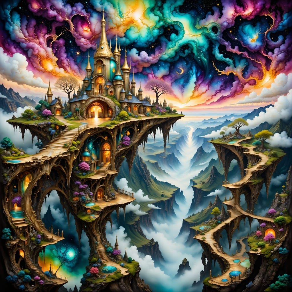 Fantasy cliff city.  by @KiwiJellyBean