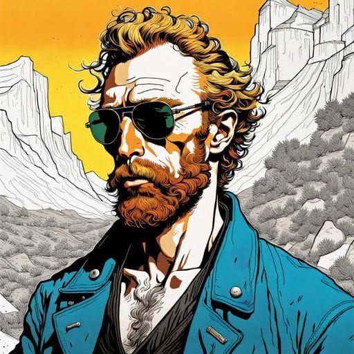 Van Gogh as a rocker with sunglasses and perfecto