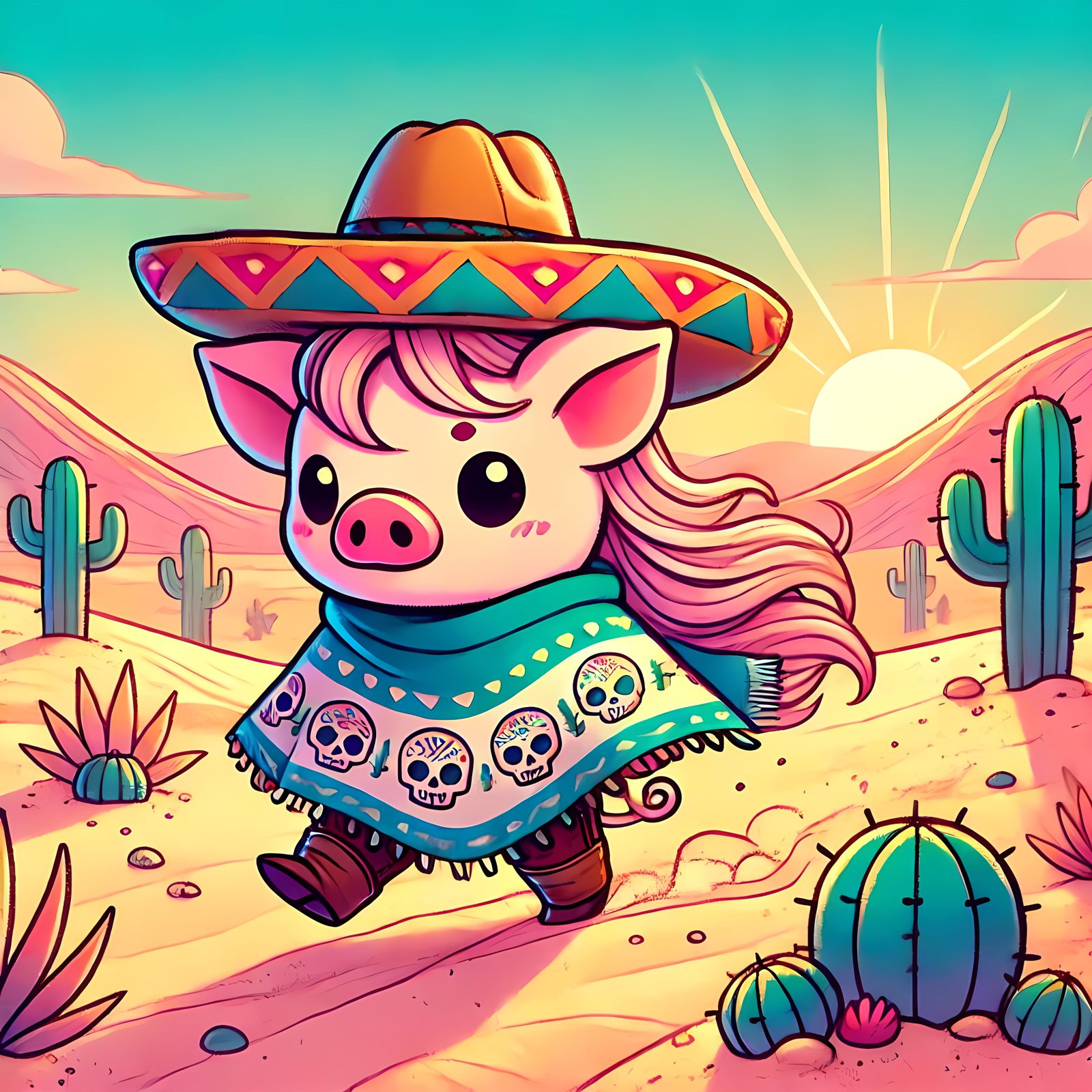 Vaquero Pig Walking The Morning Desert