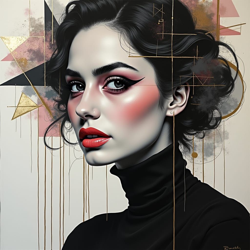 Abstract Geometric Collage Portrait in Cubist Style