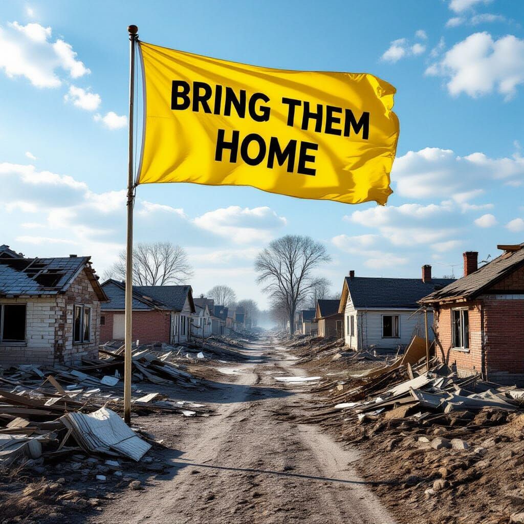 Bring Them Home Yellow Flag Over Destroyed Homes