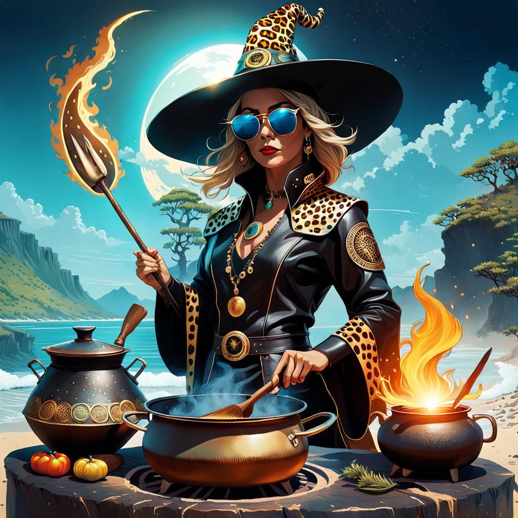 SHAMAN antromorphic leopard in leather suit and sunglasses a...