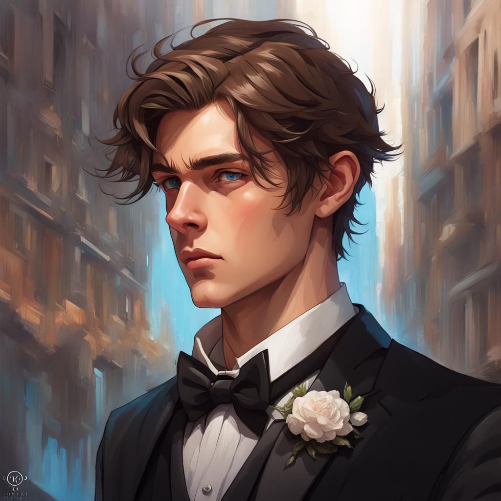 a 15 year old boy. handsome with 
 mellow blue eyes and brow...
