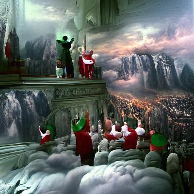 Elves worshipping santa