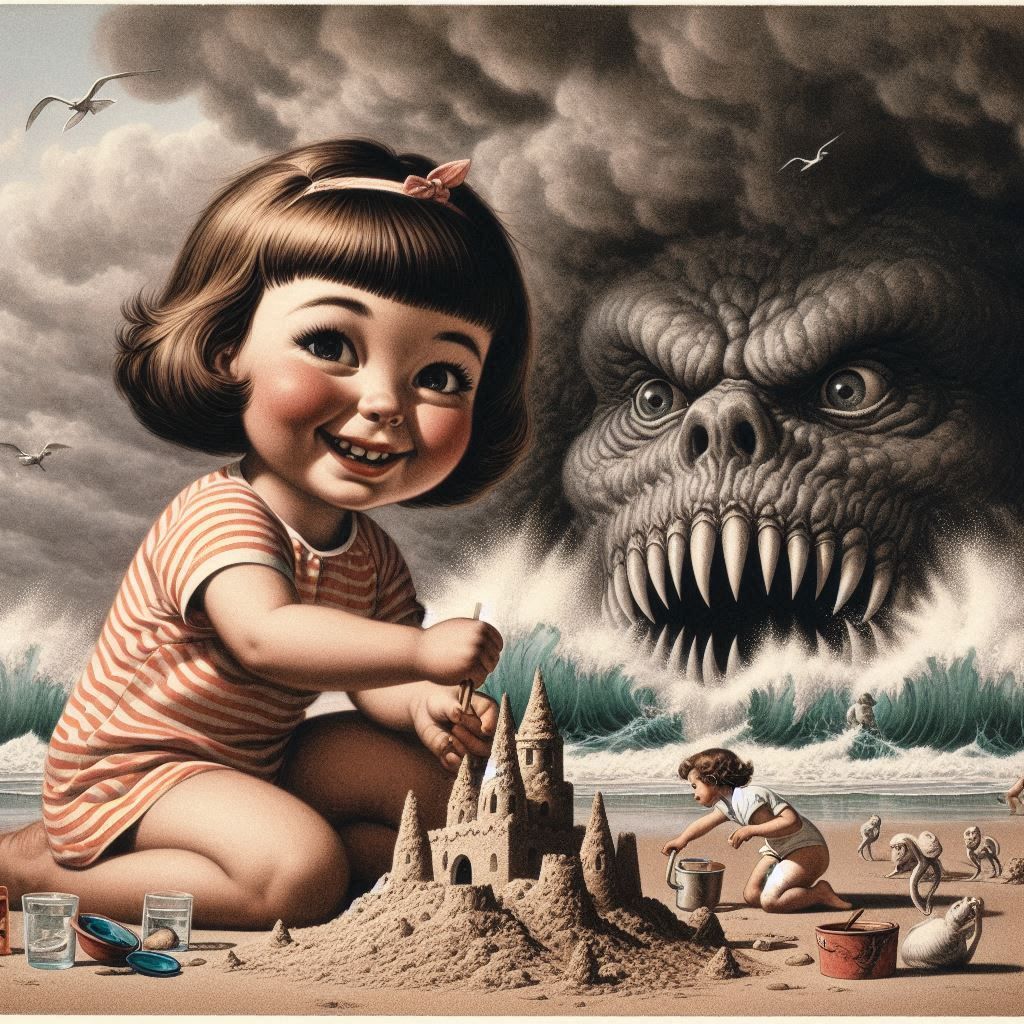 Mummy said "Don't be silly, there are no monsters ON the beach."