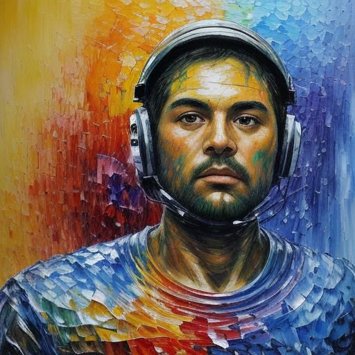 Interstellar Scientist on Mars in Neo-Impressionist Style