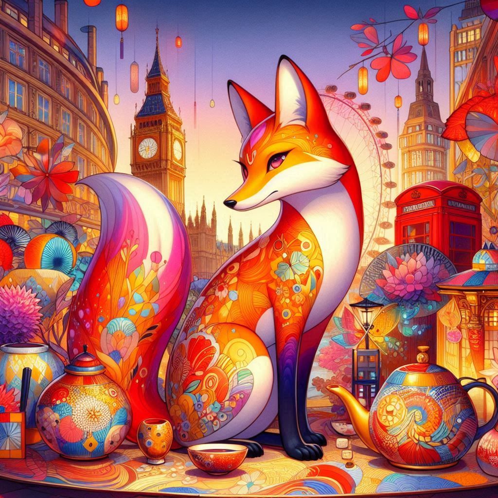 Kitsune in Knightsbridge::kintsugi::art style by Kandinsky::...