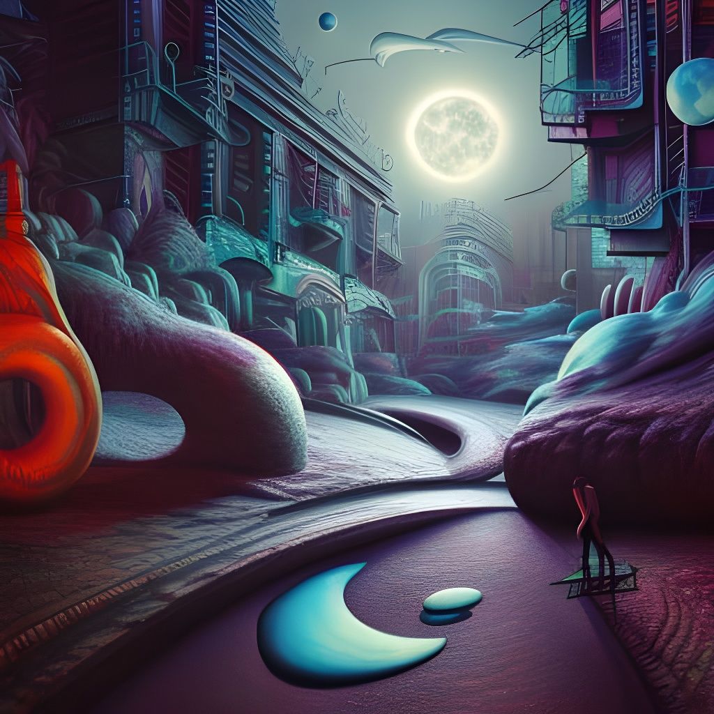 Surreal Dystopian Moonscape: Photorealistic 3D Rendering