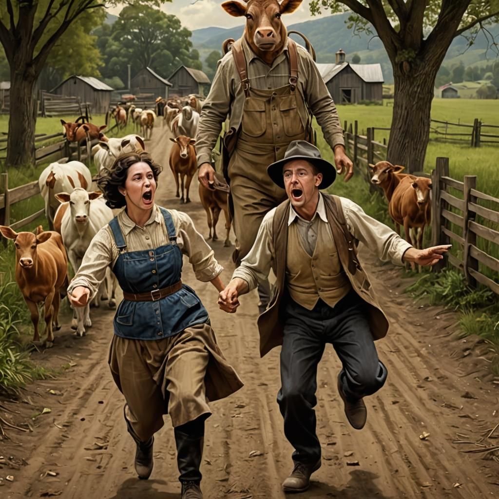 Surreal Asylum Scene in Dark Poster Art Style