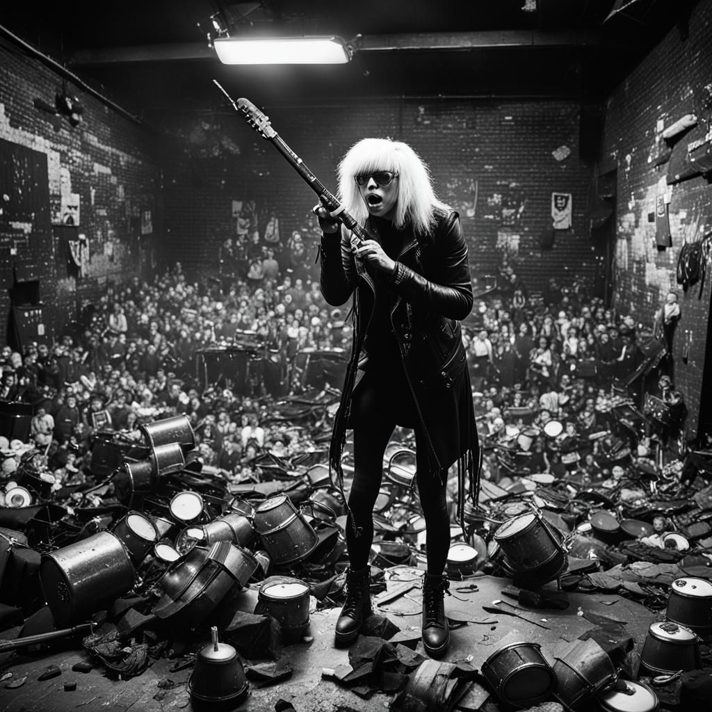 dark basement. punk rock performance club. fog. female gothi...