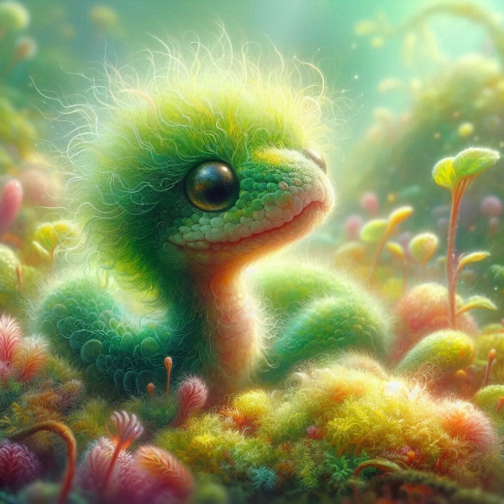 Adorably Cute Fuzzy Fluffy Moss Baby Moss Snake