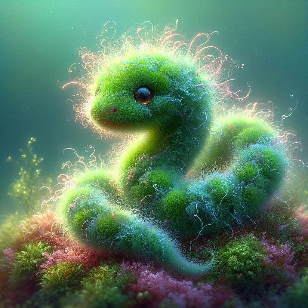 Adorably Cute Fuzzy Fluffy Moss Baby Moss Snake