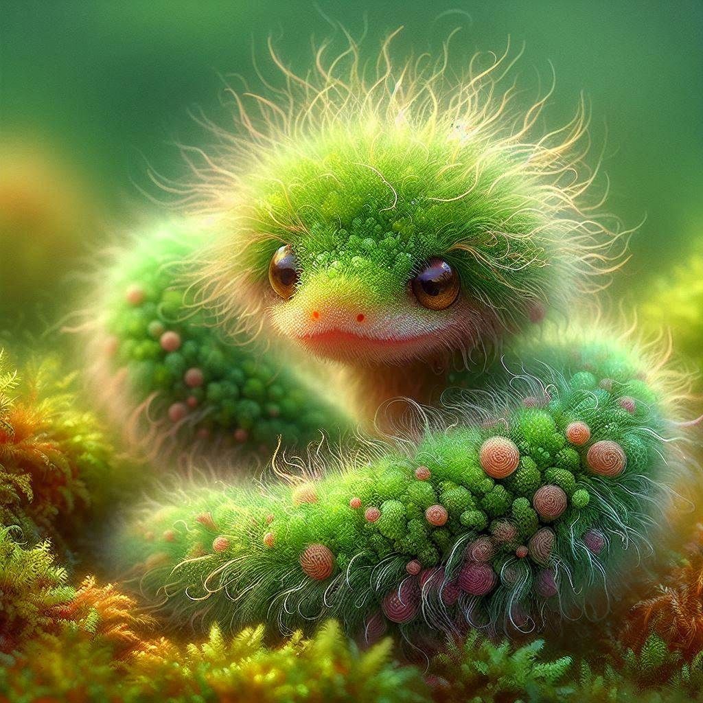 Adorably Cute Fuzzy Fluffy Moss Baby Moss Snake