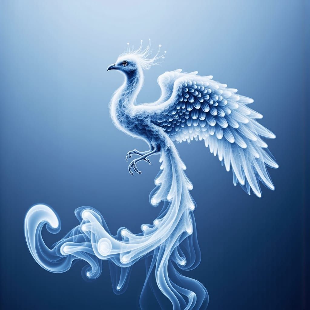 <lora:smoky:1.0> smoke drawing of a smoke from a smoking pipe in the shape of a phoenix. drawing with smoke. By Jim Dingilian