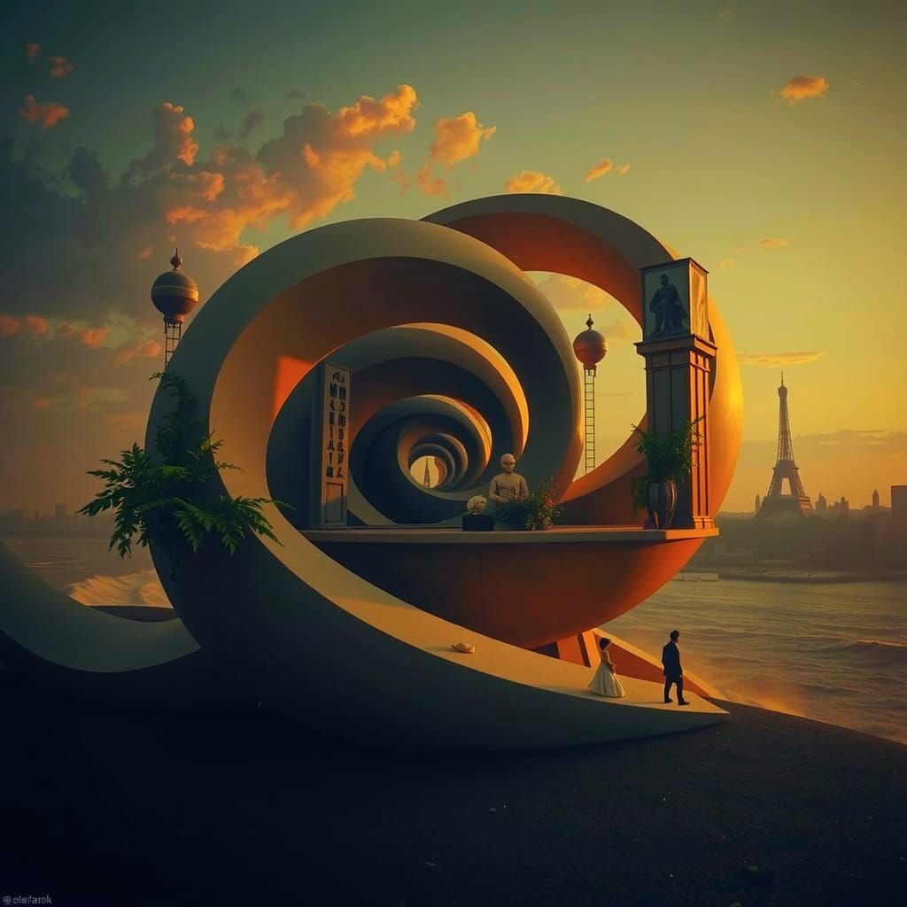  (A Tsunami in a White Orange Ocean) under a (Stormy Red Purple Sky) Metropolis Fritz Lang Photorealisic Deco Color Hyperrealism ethereal fa...