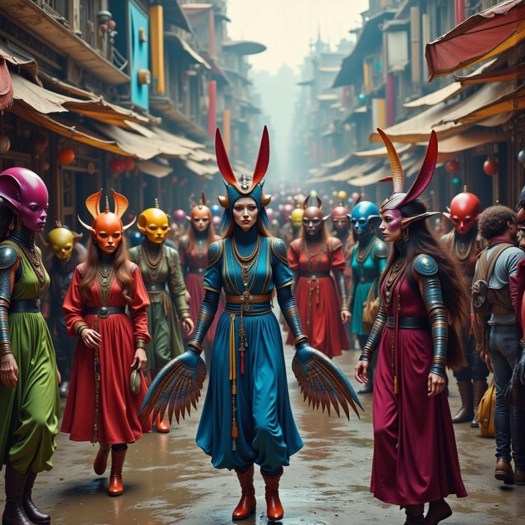 Extraterrestrial Marketplace in Sci-Fi Surrealist Style