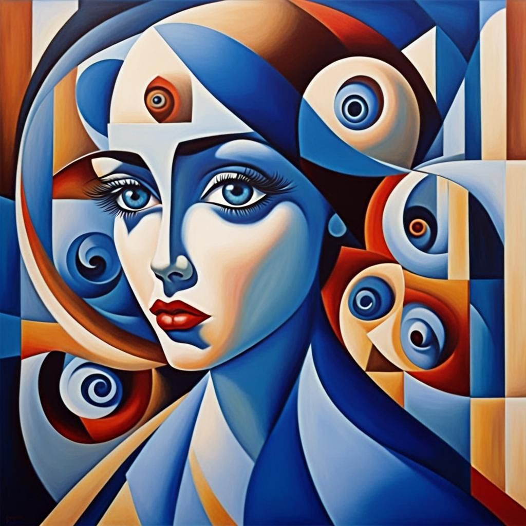 eyes without pupils, blue background, endless spirals oil painting by ...