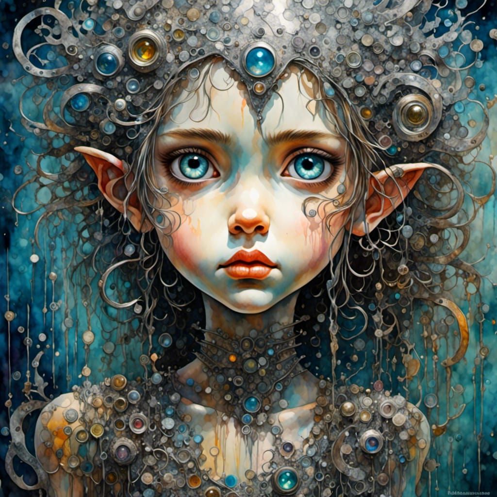 <lora:WatercolorSplash:1.0> Wired metal art, an ugly cute scruffy funny old crazy, DOF, huge beautiful eyes, beautiful studio soft backgroun...