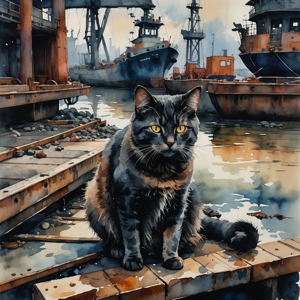 Stray at the docks  by @BulePanda