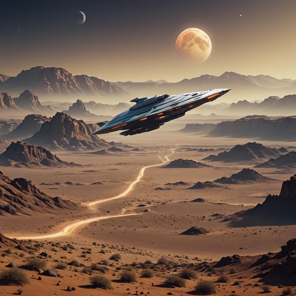 Space liner above desert world