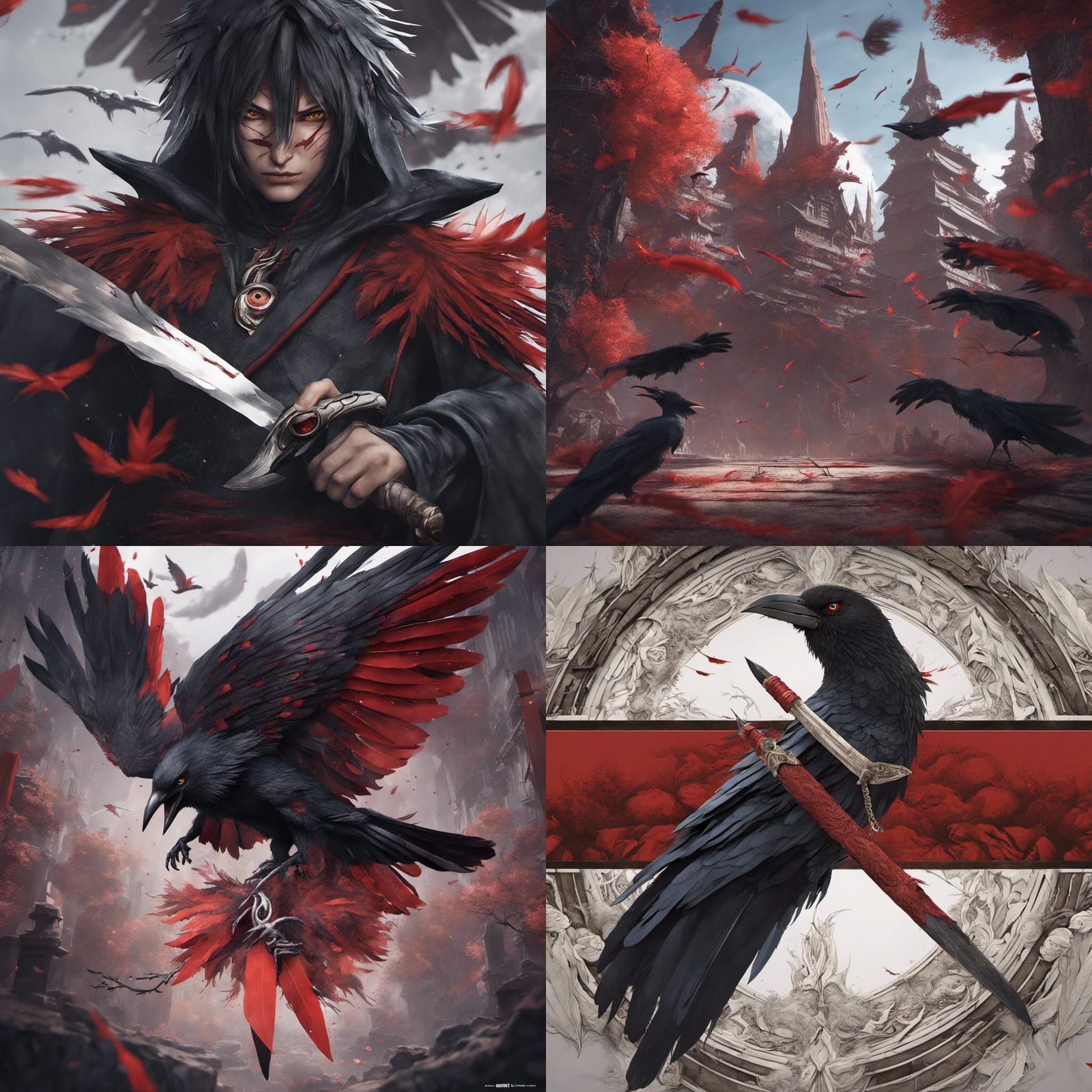sacrificial Uchiha dagger, eye, crow feathers