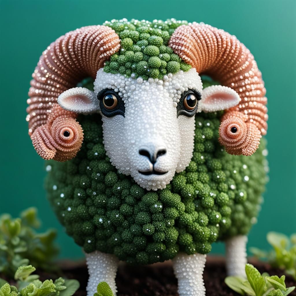 Chia Pet Ram with Dew - AI Generated Artwork - NightCafe Creator