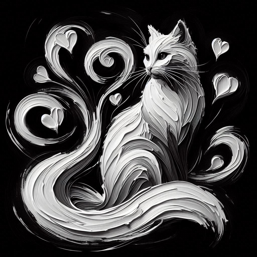 black and white cat painting
